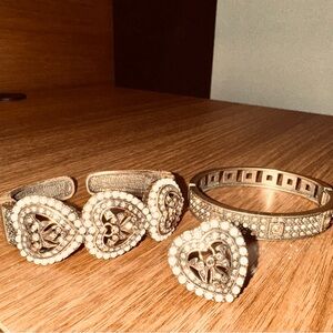 Elegant Heidi Daus Heart Jewelry Set with Bangle.3 Piece Set-1 Ring,2 Bracelets